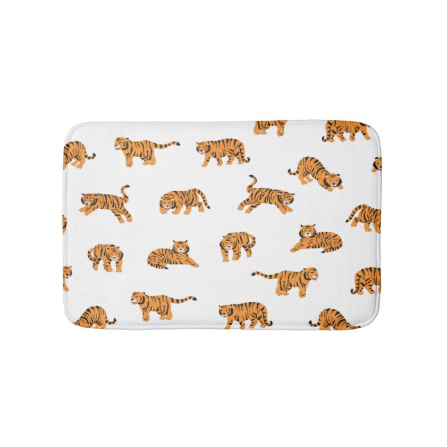 Japanese Tiger: Vintage Doodle Seamless Bath Mat (Front)