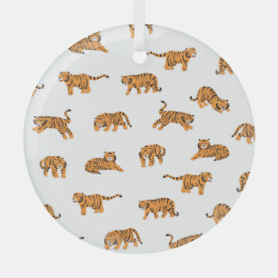 Japanese Tiger: Vintage Doodle Seamless Glass Tree Decoration
