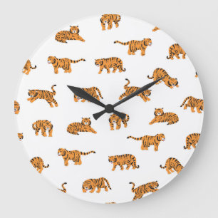 Japanese Tiger: Vintage Doodle Seamless Large Clock
