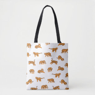 Japanese Tiger: Vintage Doodle Seamless Tote Bag