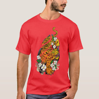 Japanese Tiger Vintage Traditional Asian Cherry Bl T-Shirt