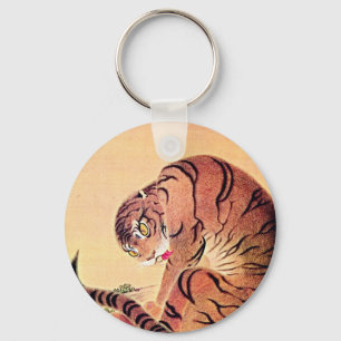 Japanese Tiger Woodblock Vintage Art Ukiyo-E Key Ring