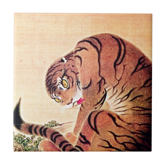 Japanese Tiger Woodblock Vintage Art Ukiyo-E Tile (Front)