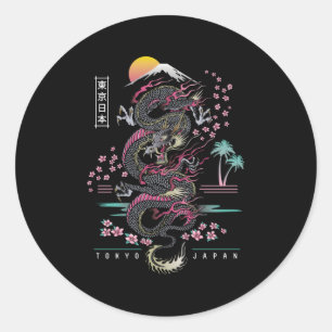 Japanese Tokyo Dragon Asian Inspired 80Â€™S Style Classic Round Sticker