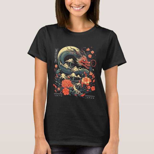 Japanese Tokyo Dragon Asian Tattoo Retro 80u2019s  T-Shirt (Front)