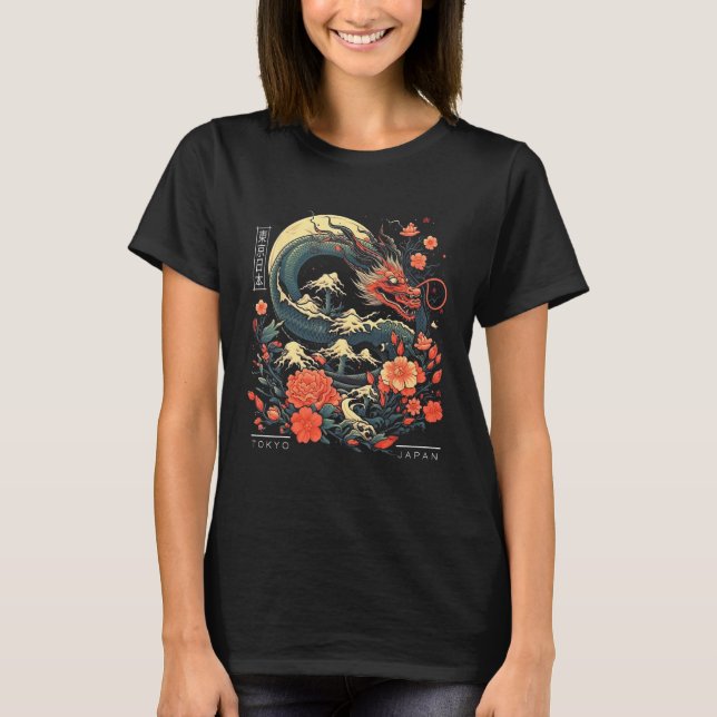Japanese Tokyo Dragon Asian Tattoo Retro 80u2019s  T-Shirt (Front)