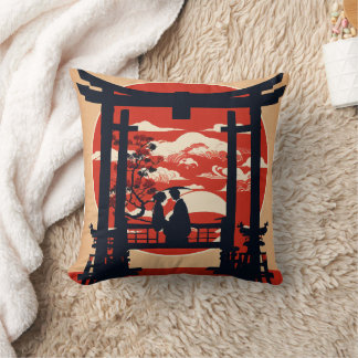 Japanese Torii Gate Romantic Sunset Silhouette – M Cushion