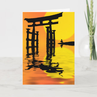 Japanese Torii (gate) sunset drawing Card