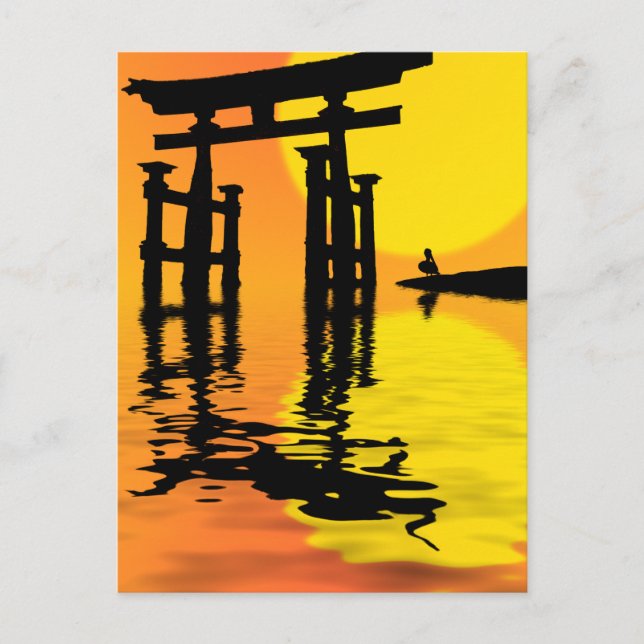 Japanese Torii (gate) sunset drawing Postcard (Front)