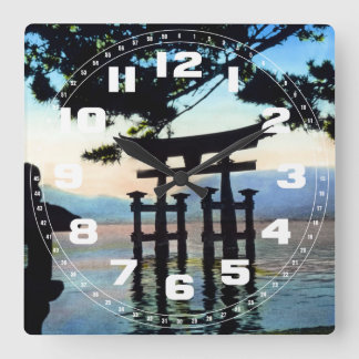 Japanese Torri Vintage Traditional Gate Square Wall Clock