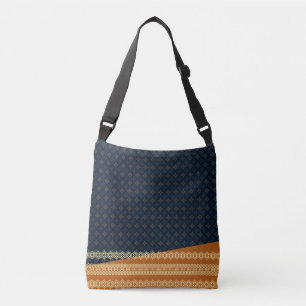 Japanese Tortoise and Diamond Pattern Gold Navy Crossbody Bag