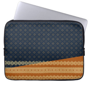 Japanese Tortoise and Diamond Pattern Gold Navy Laptop Sleeve