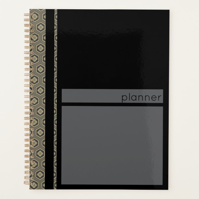 Japanese Tortoise Pattern Black and Gold Planner (Front)