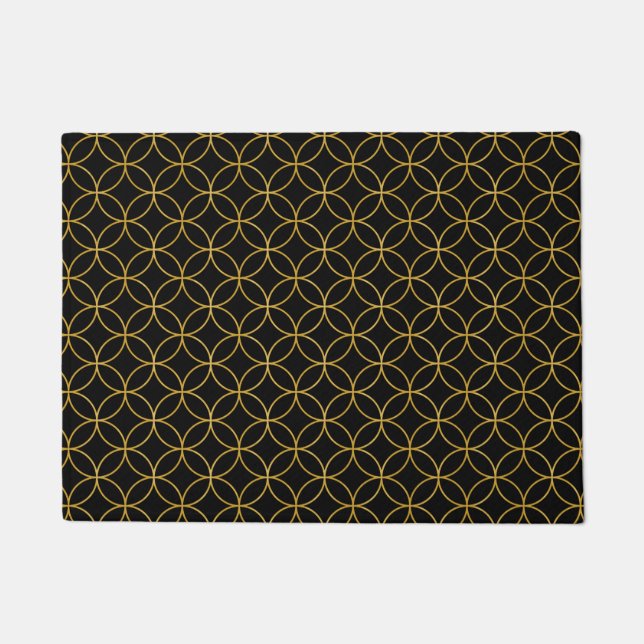 Japanese Traditional Design1 -SHIPPO- Black&Gold Doormat (Front)