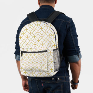 Japanese Traditional Design2 -SHIPPO- White&Gold Printed Backpack
