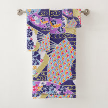 Japanese Traditional Geisha fans art Towel Set