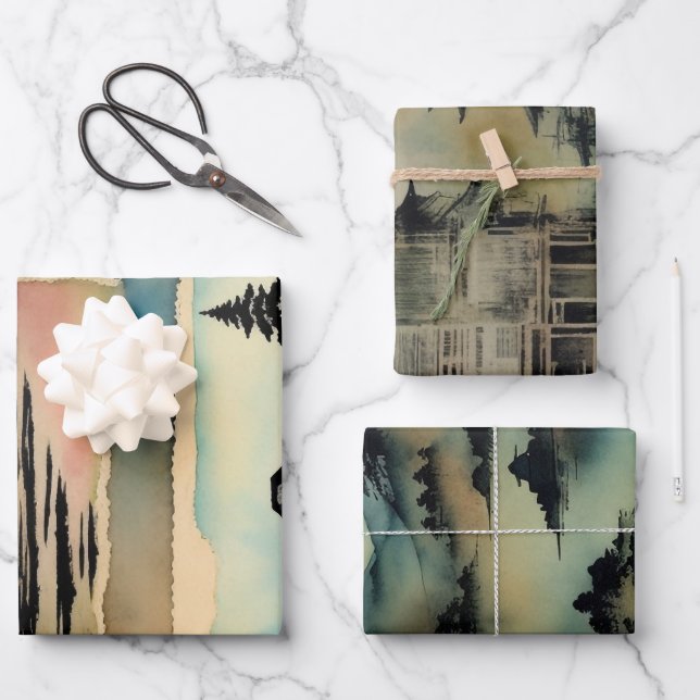 Japanese traditional Landscape Paint ephemera No1 Wrapping Paper Sheet (Front)