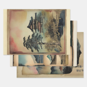 Japanese traditional Landscape Paint ephemera No7 Wrapping Paper Sheet