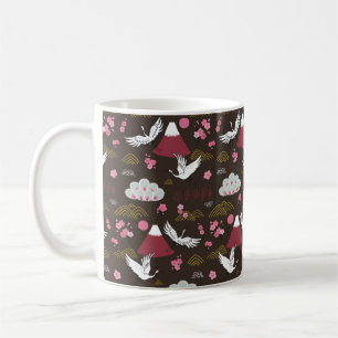 Japanese traditional seamless doodle pattern with coffee mug
