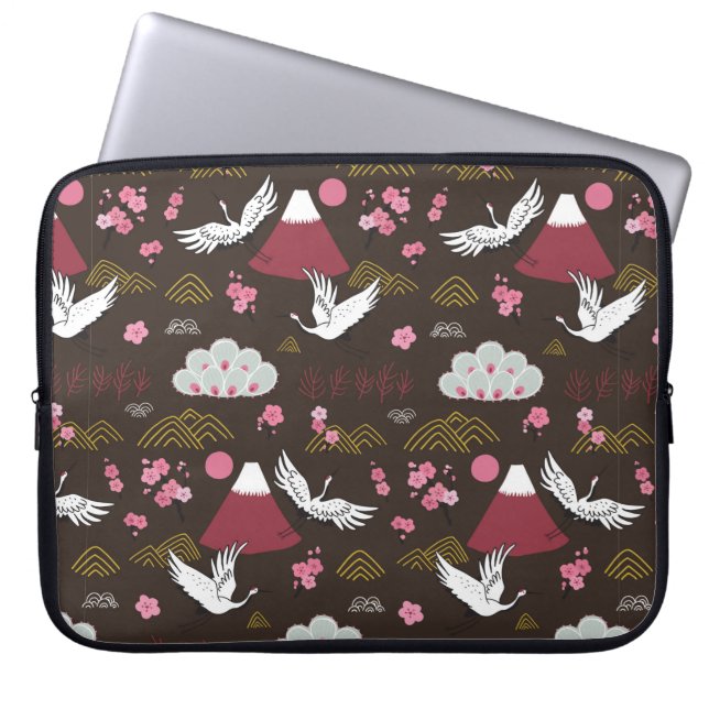 Japanese traditional seamless doodle pattern with  laptop sleeve (Front)