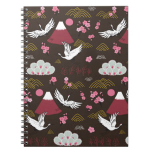 Japanese traditional seamless doodle pattern with notebook