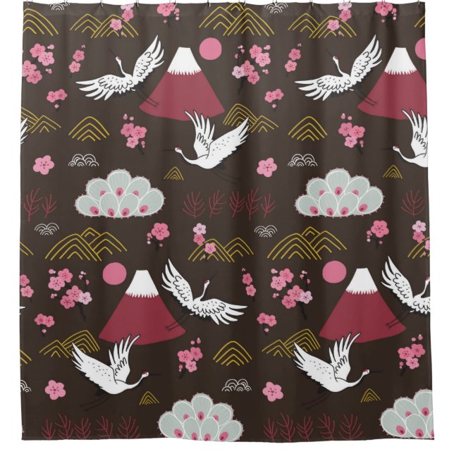 Japanese traditional seamless doodle pattern with  shower curtain (Front)