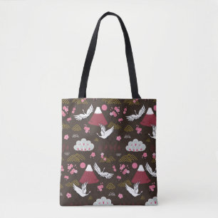 Japanese traditional seamless doodle pattern with tote bag
