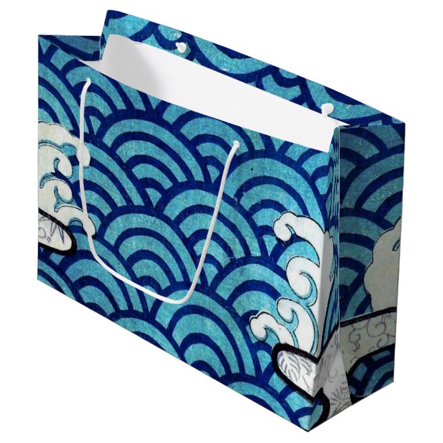 Japanese Traditional Wave Pattern Large Gift Bag (Front Angled)