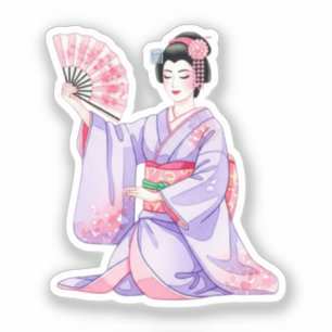 Japanese Traditional Woman Art Sticker Elegant Ill