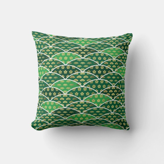 Japanese traditionally auspicious pattern green cushion (Front)