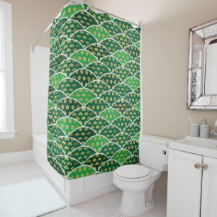 Japanese traditionally auspicious pattern green shower curtain