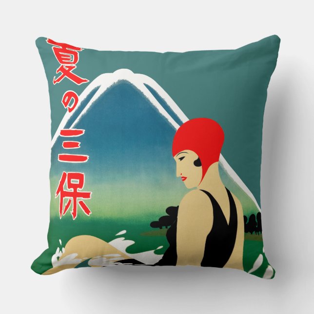 Japanese Travel Tourism Poster 1930s Art Deco Girl Cushion (Front)