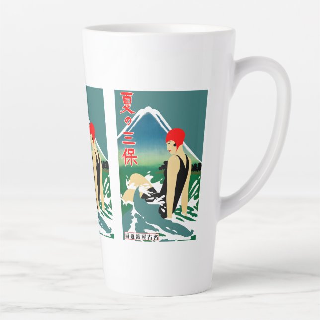 Japanese Travel Tourism Poster 1930s Art Deco Girl Latte Mug (Right)