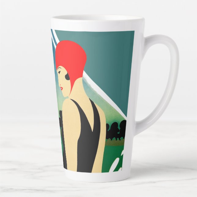 Japanese Travel Tourism Poster 1930s Art Deco Girl Latte Mug (Right)