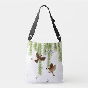 Japanese Tree Sparrows Under a Weeping Willow Crossbody Bag