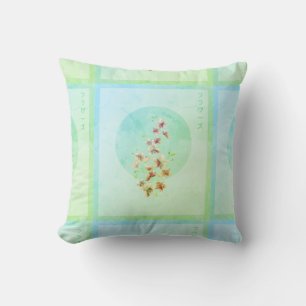 Japanese turquoise floral blossoms at Spring time Cushion