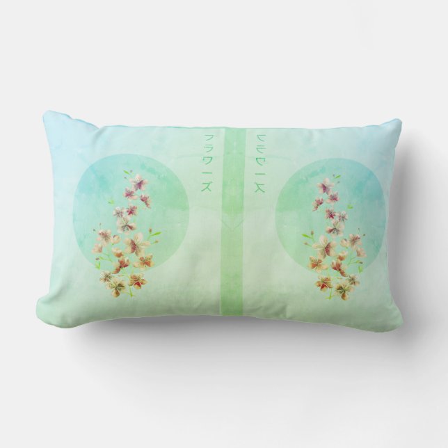 Japanese turquoise floral blossoms at Spring time  Lumbar Cushion (Front)