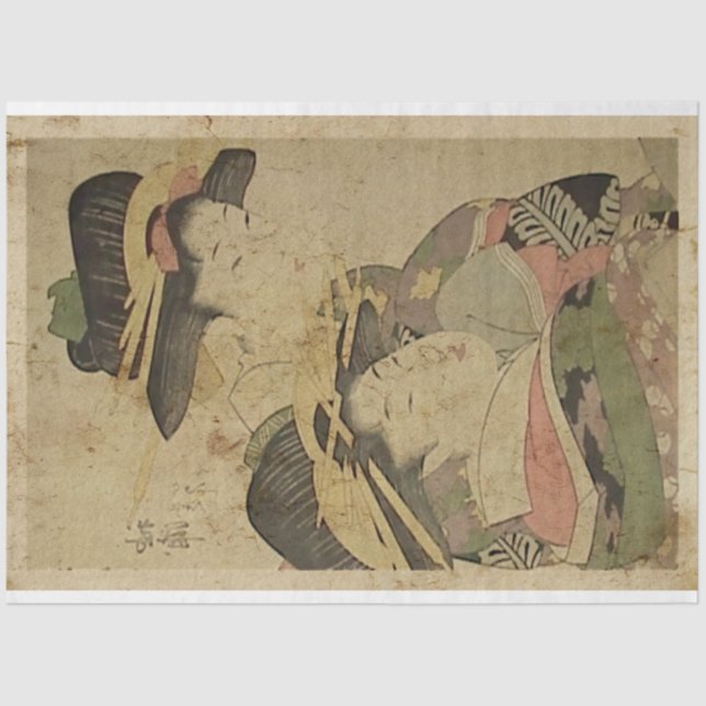 Japanese Two Ladies Woodblock Print Ukiyo Style Tissue Paper (Front)