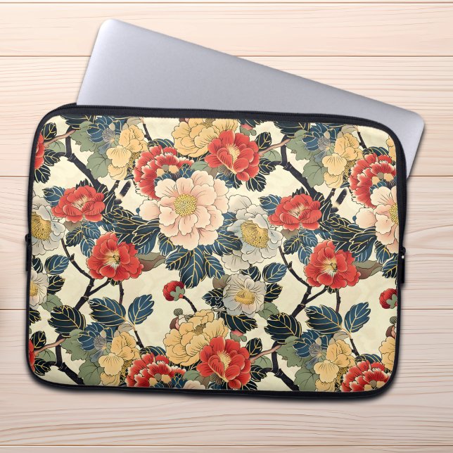 Japanese Ukiyo-E Art Floral Pattern Laptop Sleeve (Creator Uploaded)