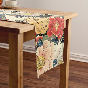 Japanese Ukiyo-E Art Floral Pattern Long Table Runner