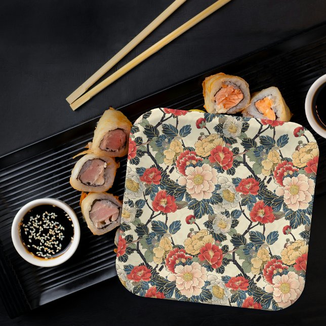 Japanese Ukiyo-E Art Floral Pattern Paper Plate (Creator Uploaded)