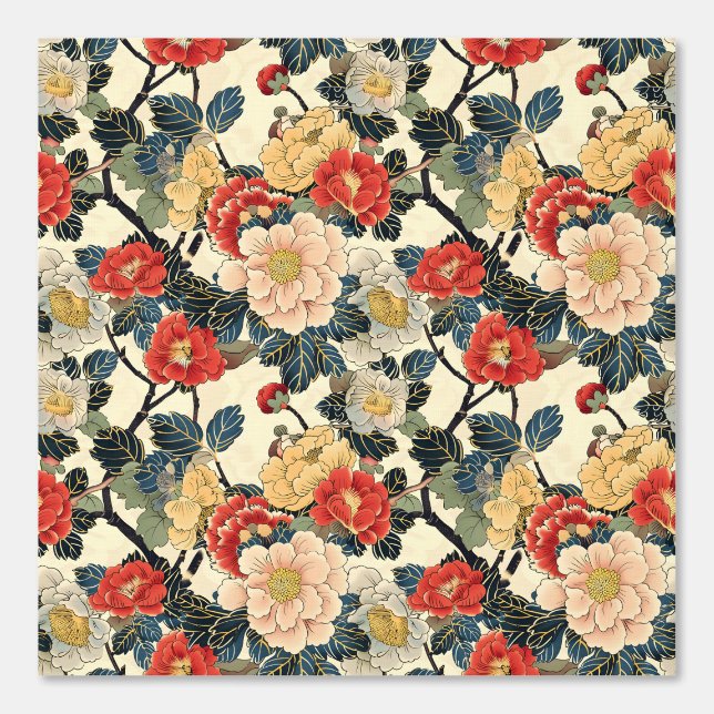 Japanese Ukiyo-E Art Floral Pattern Wallpaper (Front)
