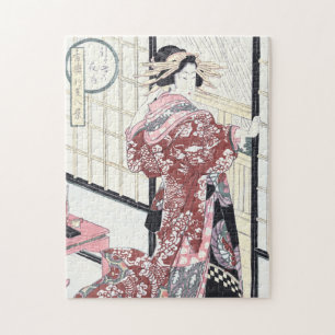 Japanese Ukiyo-e Courtesan with Hair Ornaments Jigsaw Puzzle
