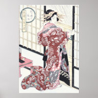 Japanese Ukiyo-e Courtesan with Hair Ornaments