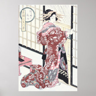 Japanese Ukiyo-e Courtesan with Hair Ornaments Poster