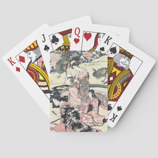 Japanese Ukiyo-e Daimyo no okuzashiki by Toyohiro Playing Cards (Back)