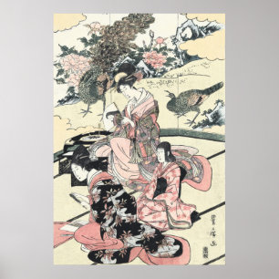 Japanese Ukiyo-e Daimyo no okuzashiki by Toyohiro Poster