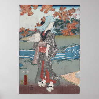 Japanese Ukiyo-e Momiji to onna by Kunisada Poster