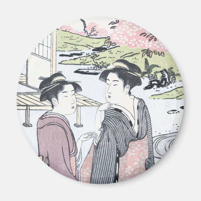 Japanese Ukiyo-e Niwa no hanami by Eishi Magnet (Front)