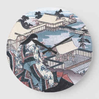 Japanese Ukiyo-e Print with a View of Kyoto Large Clock